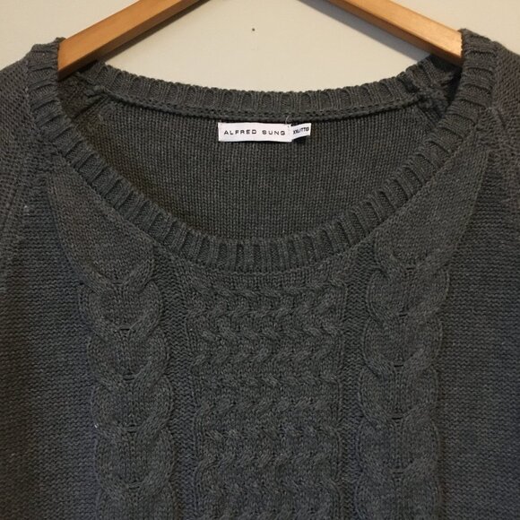 ALFRED SUNG Natural Wool Cotton Rayon Blend Grey Cable Knit Sweater - Picture 3 of 16